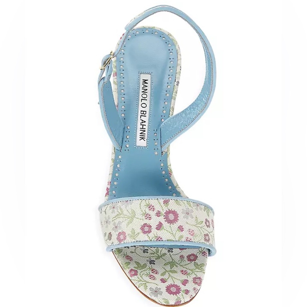 Manolo Blahnik Blue Floral Women's Heels - Picture 3 of 3